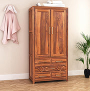 Zolvaris Sheesham Wood 2 Door Wardrobe (Honey Finish)