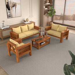 Outer CNC 6 Seater Solid Wood Sofa (Honey Finish)
