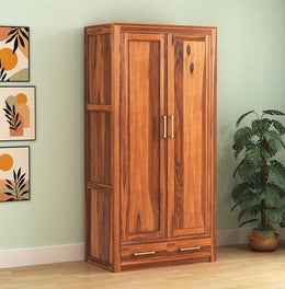 Ydrisian Sheesham Wood 2 Door Wardrobe (Honey Finish)