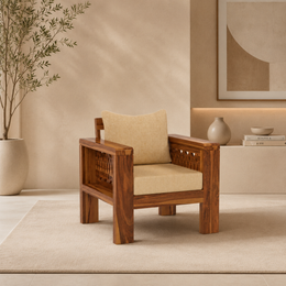 Outer CNC 1 Seater Solid Wood Sofa (Honey Finish)