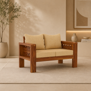 Outer CNC 2 Seater Solid Wood Sofa (Honey Finish)