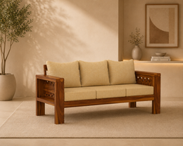 Outer CNC 3 Seater Solid Wood Sofa (Honey Finish)