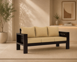 Outer CNC 3 Seater Solid Wood Sofa (Walnut Finish)