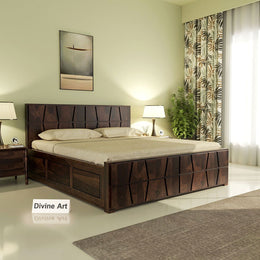 Quirvion Sheesham Wood Queen Size Bed With Storage (Walnut Finish)