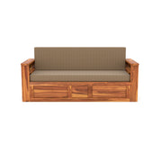 Karmith Sheesham Wood 3 Seater Sofa Bed With Storage (Honey Finish)