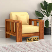 Outer 1 Seater Solid Wood Sofa (Honey Finish)