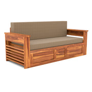 Karmith Sheesham Wood 3 Seater Sofa Bed With Storage (Honey Finish)