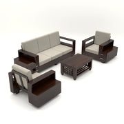 Jorvian Mossy 5 Seater Solid Wood Sofa (Walnut Finish)