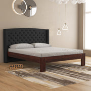 Jilvueen Sheesham Wood Queen Size Bed Without Storage (Walnut Finish)