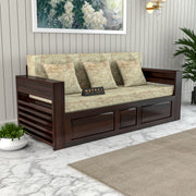 Devyash Sheesham Wood 3 Seater Sofa Bed With Storage (Walnut Finish)