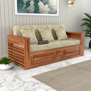 Devyash Sheesham Wood 3 Seater Sofa Bed With Storage (Teak Finish)