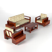 Jorvian Suede 5 Seater Solid Wood Sofa (Honey Finish)