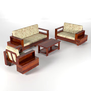 Jorvian Suede 6 Seater Solid Wood Sofa (Honey Finish)