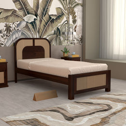 Klendris Sheesham Wood Single Size Bed (Honey Finish)