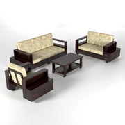 Jorvian Suede 6 Seater Solid Wood Sofa (Walnut Finish)