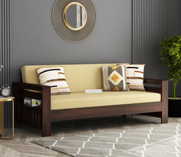 Jenthoris 3 Seater Solid Wood Sofa (Walnut Finish)