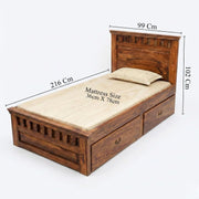 Armania Sheesham Wood 2 Drawer Single Bed (Natural Finish)
