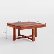 Evereford Solid Sheesham Wood Coffee Table with 4 Cushioned Stools – Honey Finish