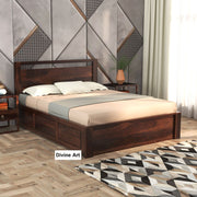 Zindros Sheesham Wood Queen Size Bed With Storage (Walnut Finish)