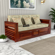 Devyash Sheesham Wood 3 Seater Sofa Bed With Storage (Honey Finish)