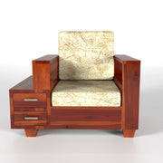 Jorvian Suede 1 Seater Solid Wood Sofa (Honey Finish)
