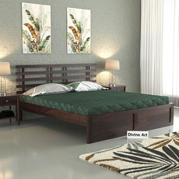 Phentros Sheesham Wood King Size Bed Without Storage (Walnut Finish)