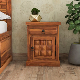Nuvexi Sheesham Wood Bedside Table (Honey Finish)