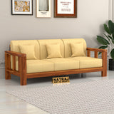 Outer 3 Seater Solid Wood Sofa (Honey Finish)