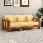 Outer 3 Seater Solid Wood Sofa (Honey Finish)
