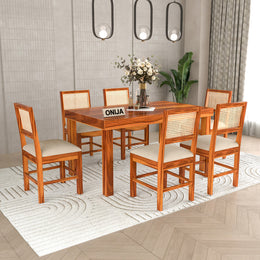 Quinlis Sheesham Wood Dining Set 6 Seater (Honey Finish)