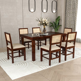 Quinlis Sheesham Wood Dining Set 6 Seater (Walnut Finish)
