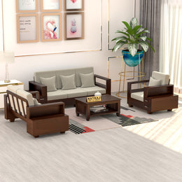 Jorvian Mossy 6 Seater Solid Wood Sofa (Walnut Finish)