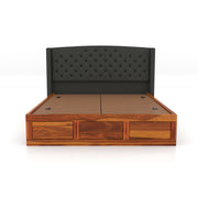 Jilvueen Sheesham Wood King Size Bed With Storage (Honey Finish)