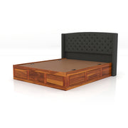 Jilvueen Sheesham Wood King Size Bed With Storage (Honey Finish)