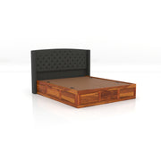 Jilvueen Sheesham Wood King Size Bed With Storage (Honey Finish)