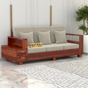 Jorvian Mossy 3 Seater Solid Wood Sofa (Honey Finish)