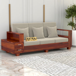Jorvian Mossy 3 Seater Solid Wood Sofa (Honey Finish)
