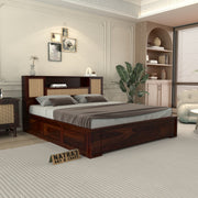 Truxuen Sheesham Wood Queen Size Bed With Storage (Walnut Finish)