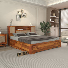 Truxuen Sheesham Wood King Size Bed With Storage (Honey Finish)