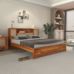 Truxuen Sheesham Wood King Size Bed Without Storage (Honey Finish)