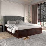 Jilvueen Sheesham Wood King Size Bed With Storage (Walnut Finish)