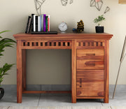 Calvithor Sheesham Wood Study Table with Pull Out Drawers and Cabinet (Honey Finish)