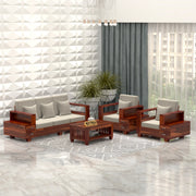 Jorvian Mossy 5 Seater Solid Wood Sofa (Honey Finish)