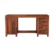 Yvithon Sheesham Wood Study Table with Four Drawers & Cabinet (Honey Finish)