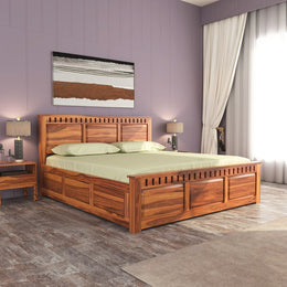 Yovathor Sheesham Wood King Size Bed With Storage (Honey Finish)