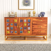 Quentovir Sheesham Wood Cabinet and Sideboard (Honey Finish)