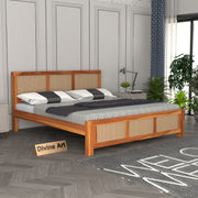 Orvathios Sheesham Wood Queen Size Bed Without Storage (Honey Finish)