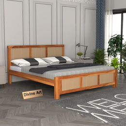 Orvathios Sheesham Wood Queen Size Bed Without Storage (Honey Finish)
