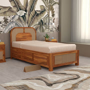 Jorvathis Sheesham Wood Single Size Bed With Storage (Honey Finish)