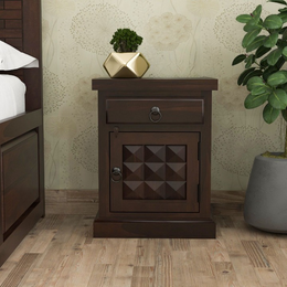 Nuvexi Sheesham Wood Bedside Table (Walnut Finish)